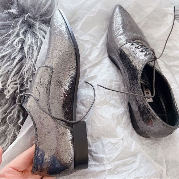 NEW Miu Miu Oxford lace up shoes size 36.5 in silver - Picture 7 of 9
